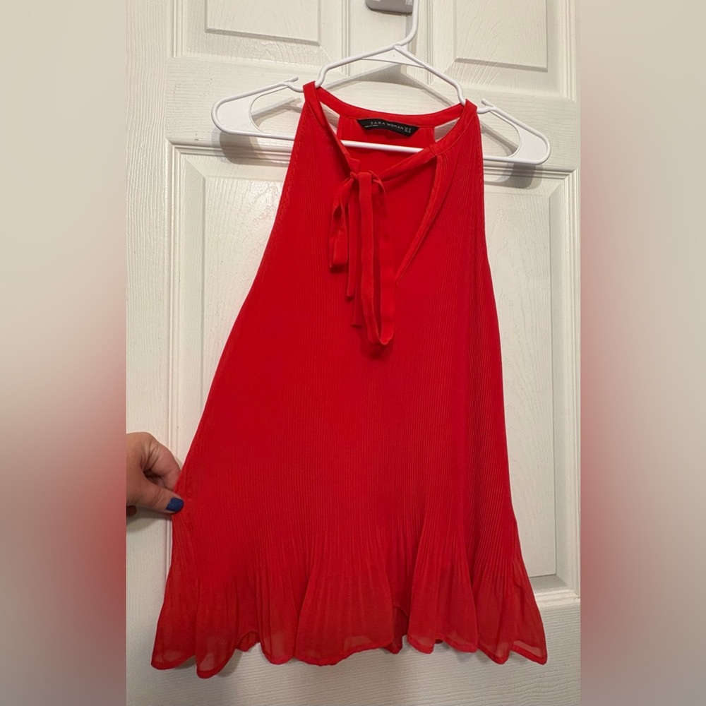 Zara red pleated sleeveless top